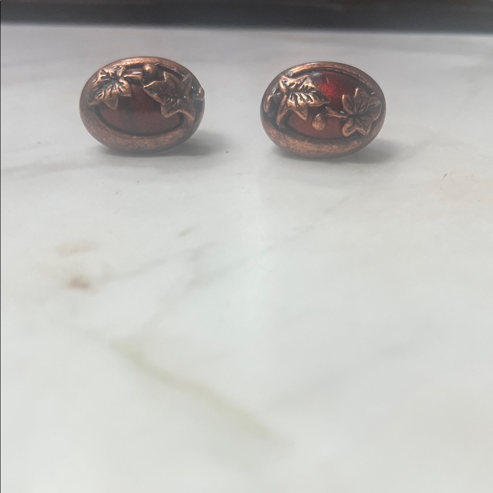 1928 Vintage Style Copper Earrings with Leaf Design